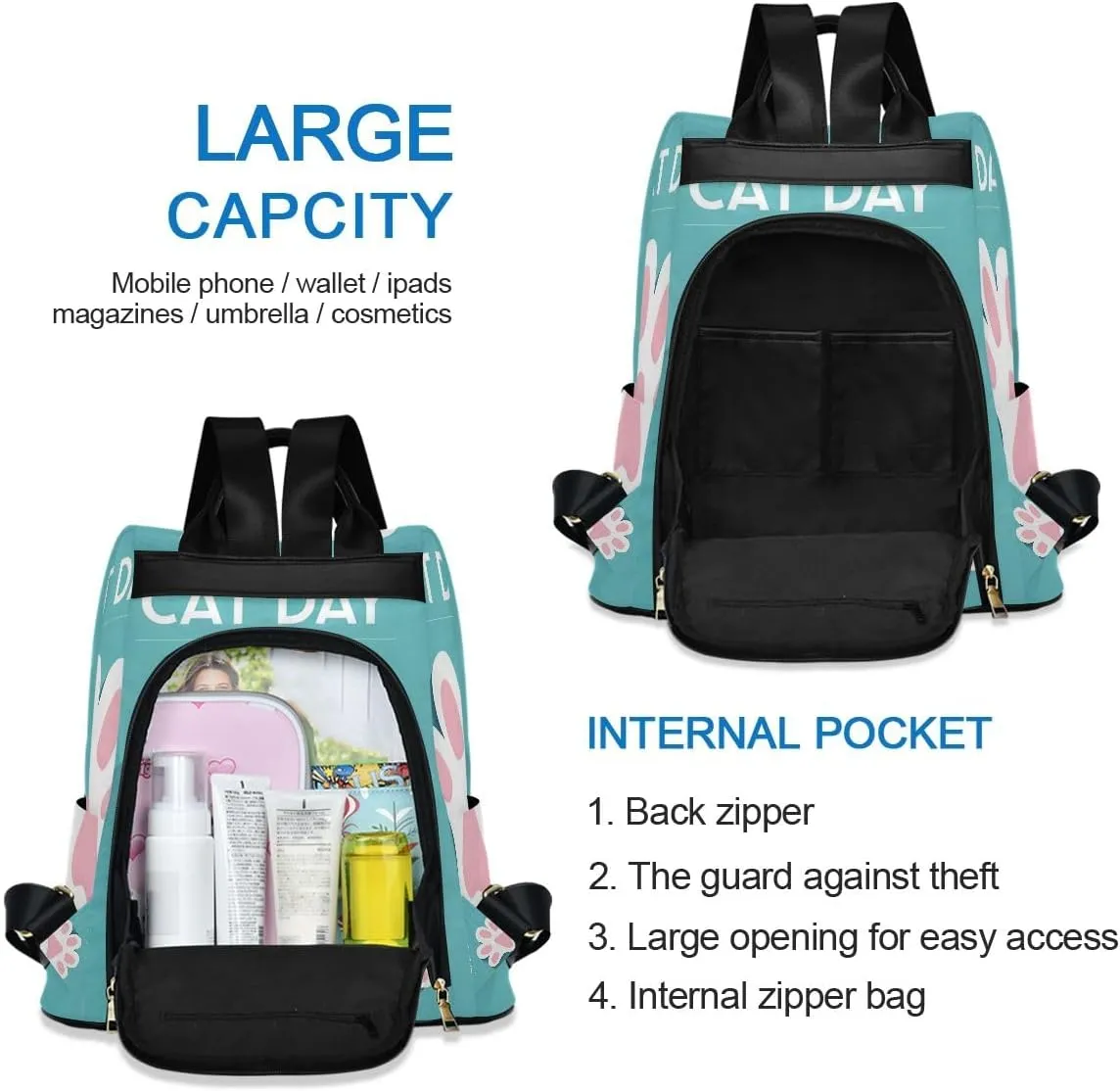 Cute Cat Day Paw Print Backpack Purse for Women Fashion Rucksack Anti Theft Handbag Travel Bag