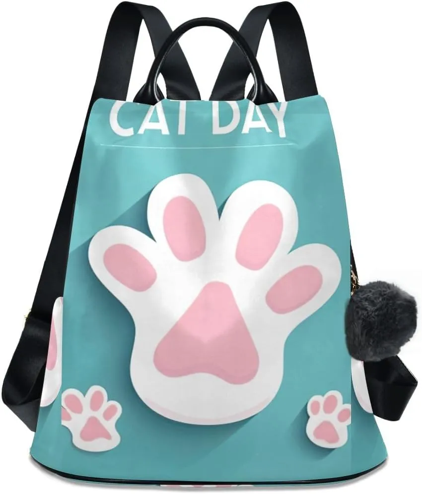 Cute Cat Day Paw Print Backpack Purse for Women Fashion Rucksack Anti Theft Handbag Travel Bag