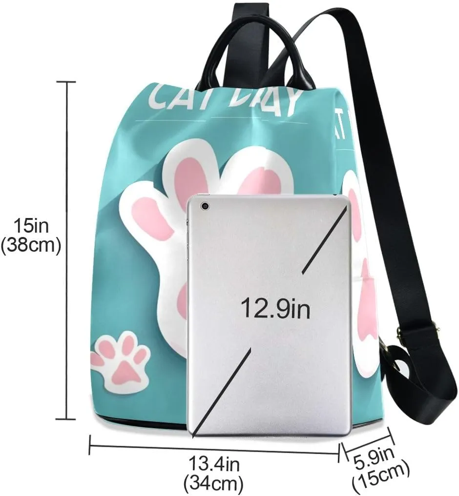 Cute Cat Day Paw Print Backpack Purse for Women Fashion Rucksack Anti Theft Handbag Travel Bag