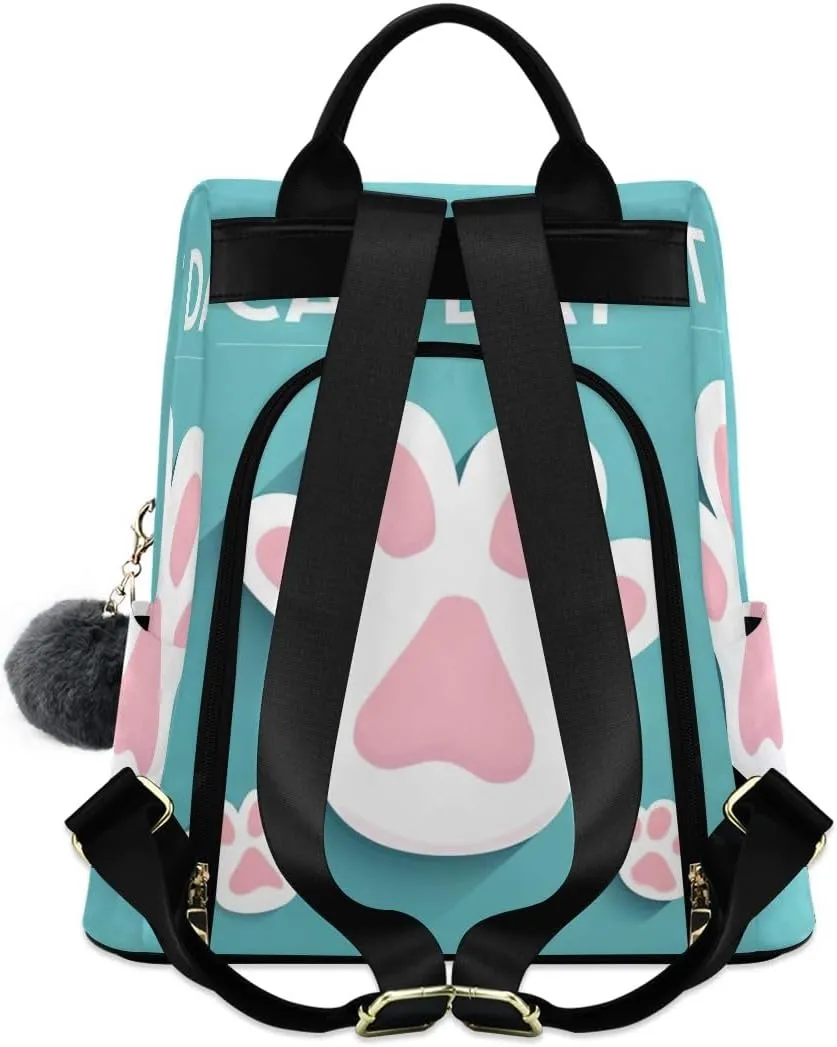 Cute Cat Day Paw Print Backpack Purse for Women Fashion Rucksack Anti Theft Handbag Travel Bag