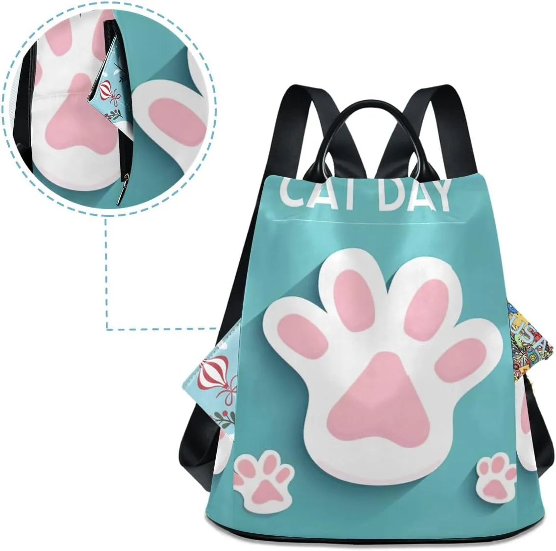 Cute Cat Day Paw Print Backpack Purse for Women Fashion Rucksack Anti Theft Handbag Travel Bag