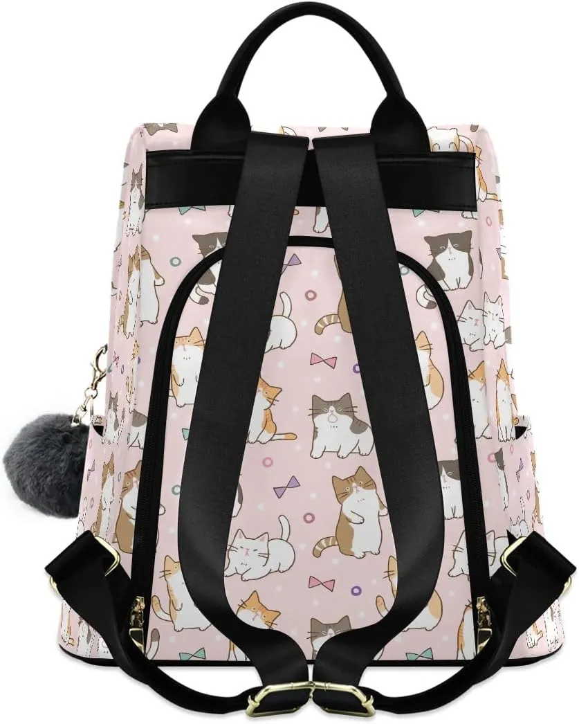 Cute Cat Design Fashion Backpack Purse for Women Back Zipper Pocket Design