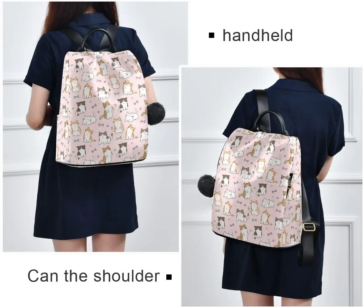 Cute Cat Design Fashion Backpack Purse for Women Back Zipper Pocket Design