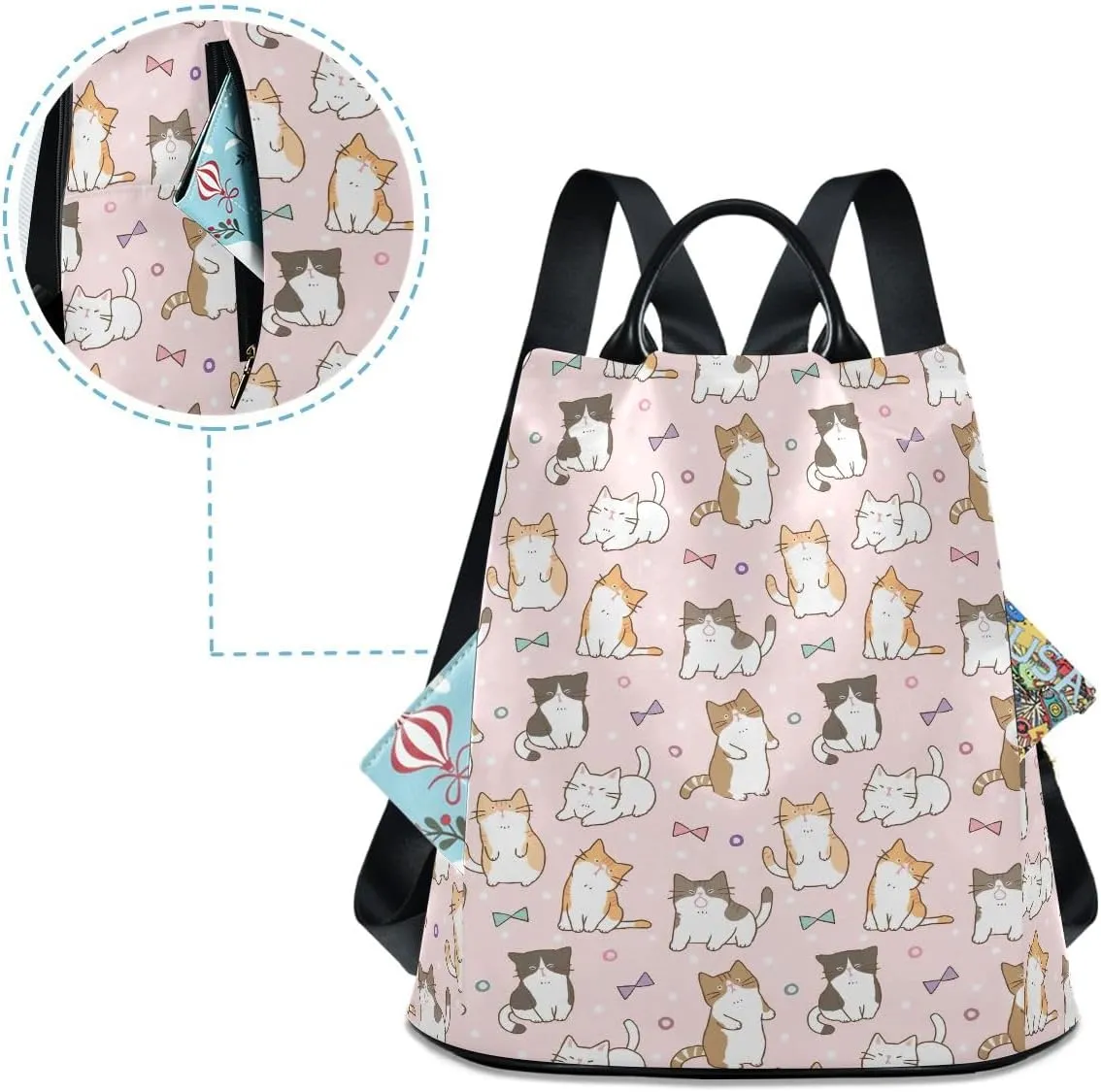 Cute Cat Design Fashion Backpack Purse for Women Back Zipper Pocket Design