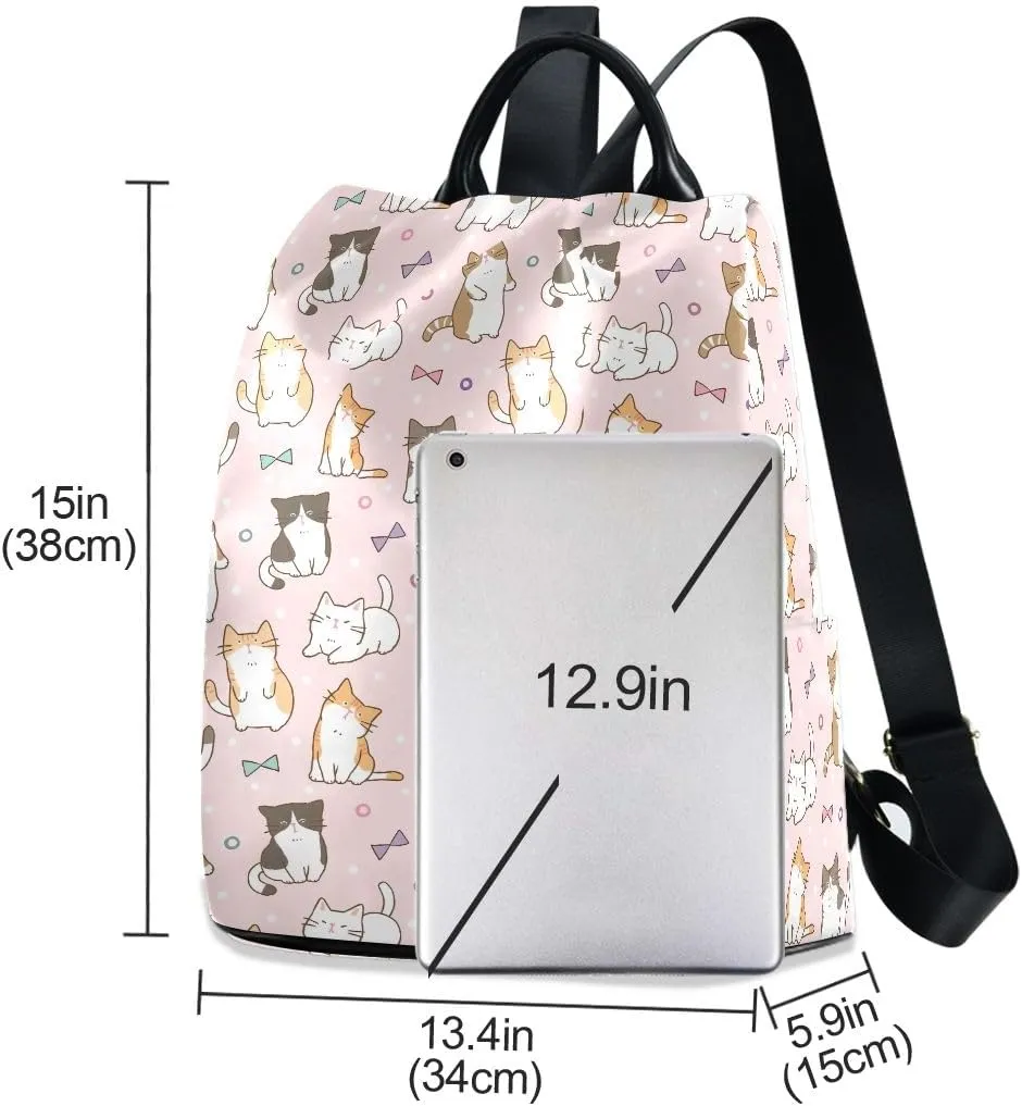 Cute Cat Design Fashion Backpack Purse for Women Back Zipper Pocket Design