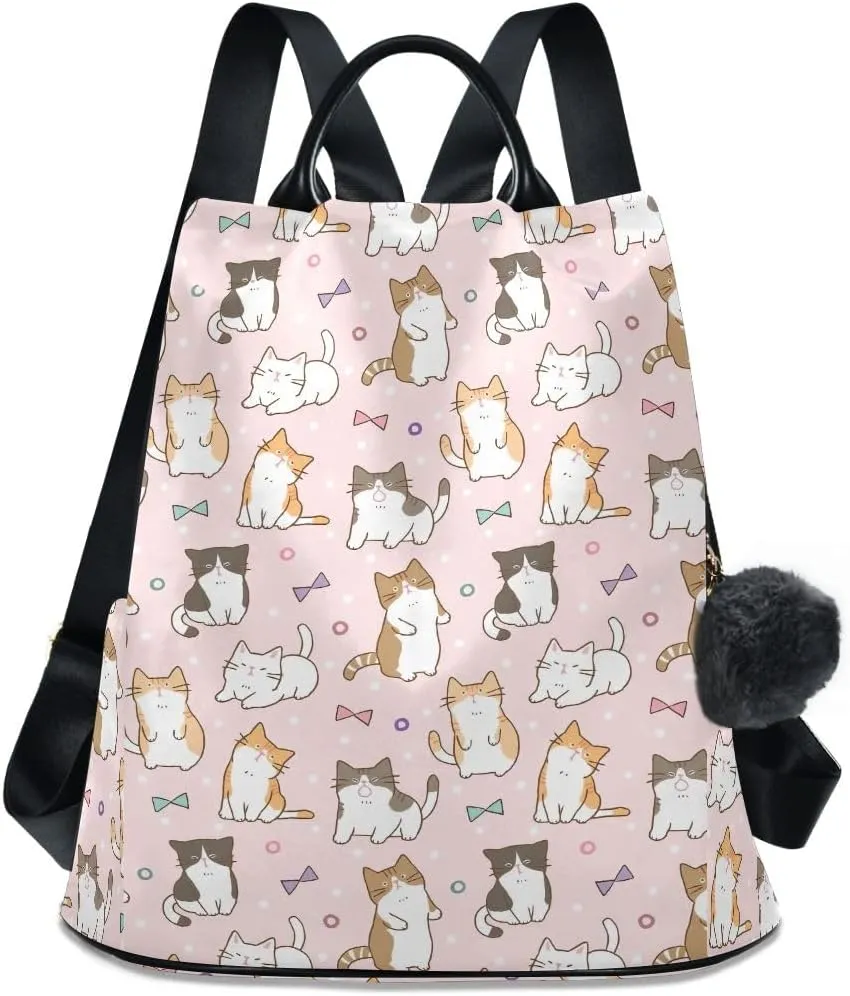 Cute Cat Design Fashion Backpack Purse for Women Back Zipper Pocket Design