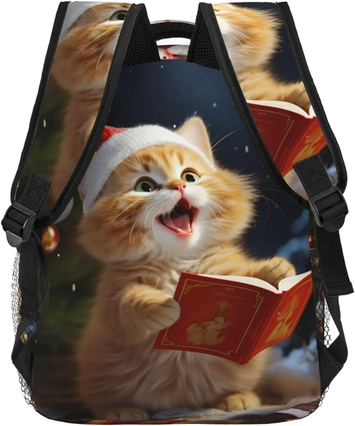 Cute Cat Sing Christmas Carols Backpack Lightweight Laptop Backpack Travel Rucksack for Men Women Canvas Daypack