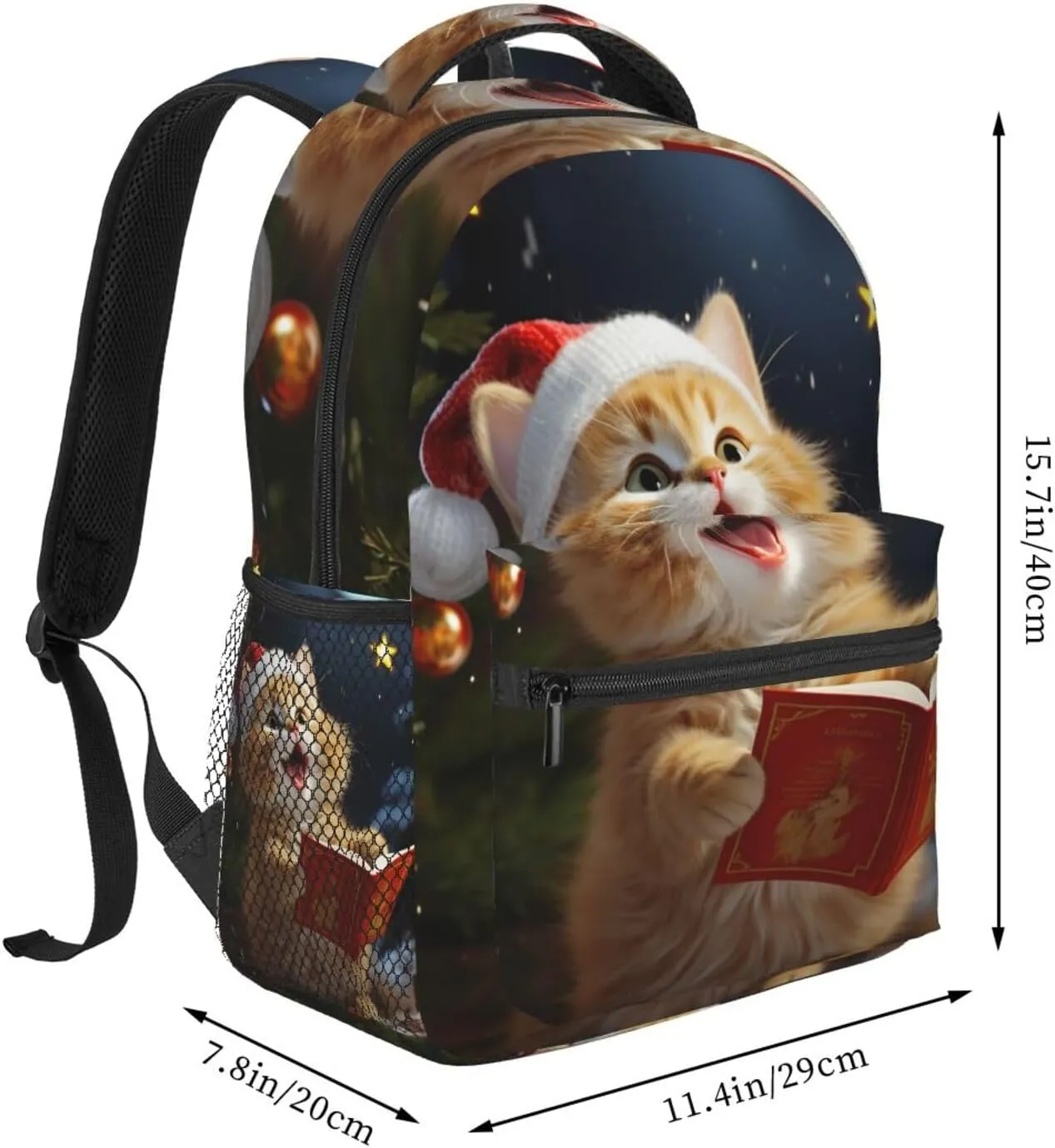 Cute Cat Sing Christmas Carols Backpack Lightweight Laptop Backpack Travel Rucksack for Men Women Canvas Daypack