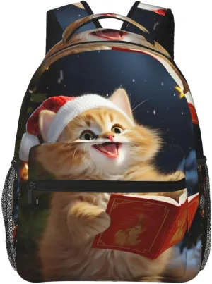 Cute Cat Sing Christmas Carols Backpack Lightweight Laptop Backpack Travel Rucksack for Men Women Canvas Daypack