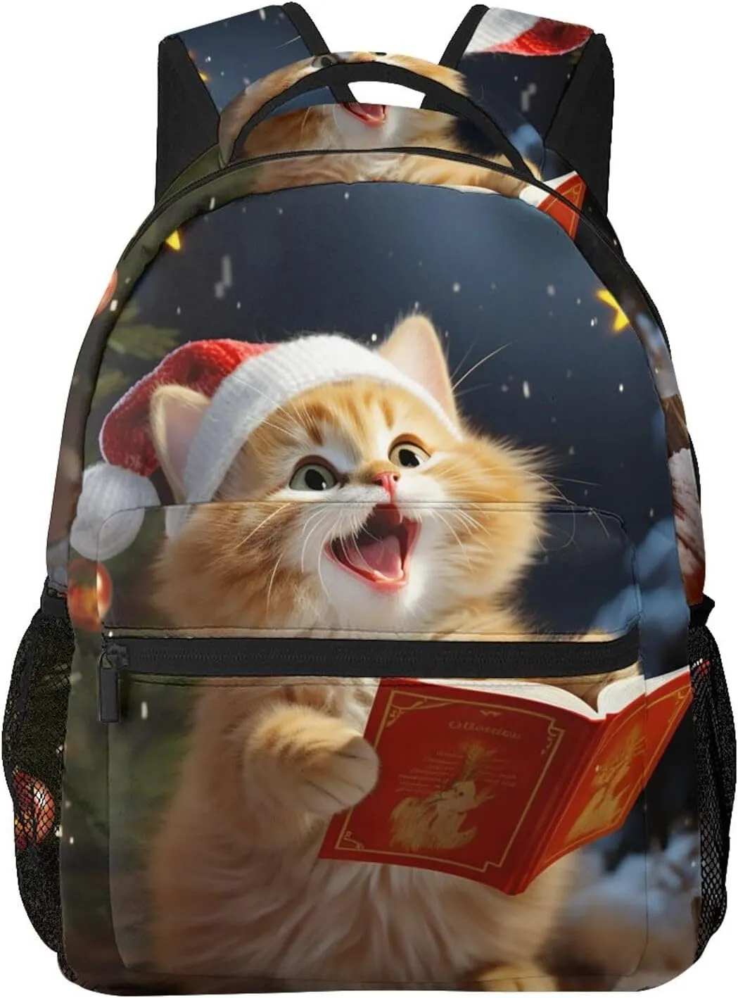 Cute Cat Sing Christmas Carols Backpack Lightweight Laptop Backpack Travel Rucksack for Men Women Canvas Daypack