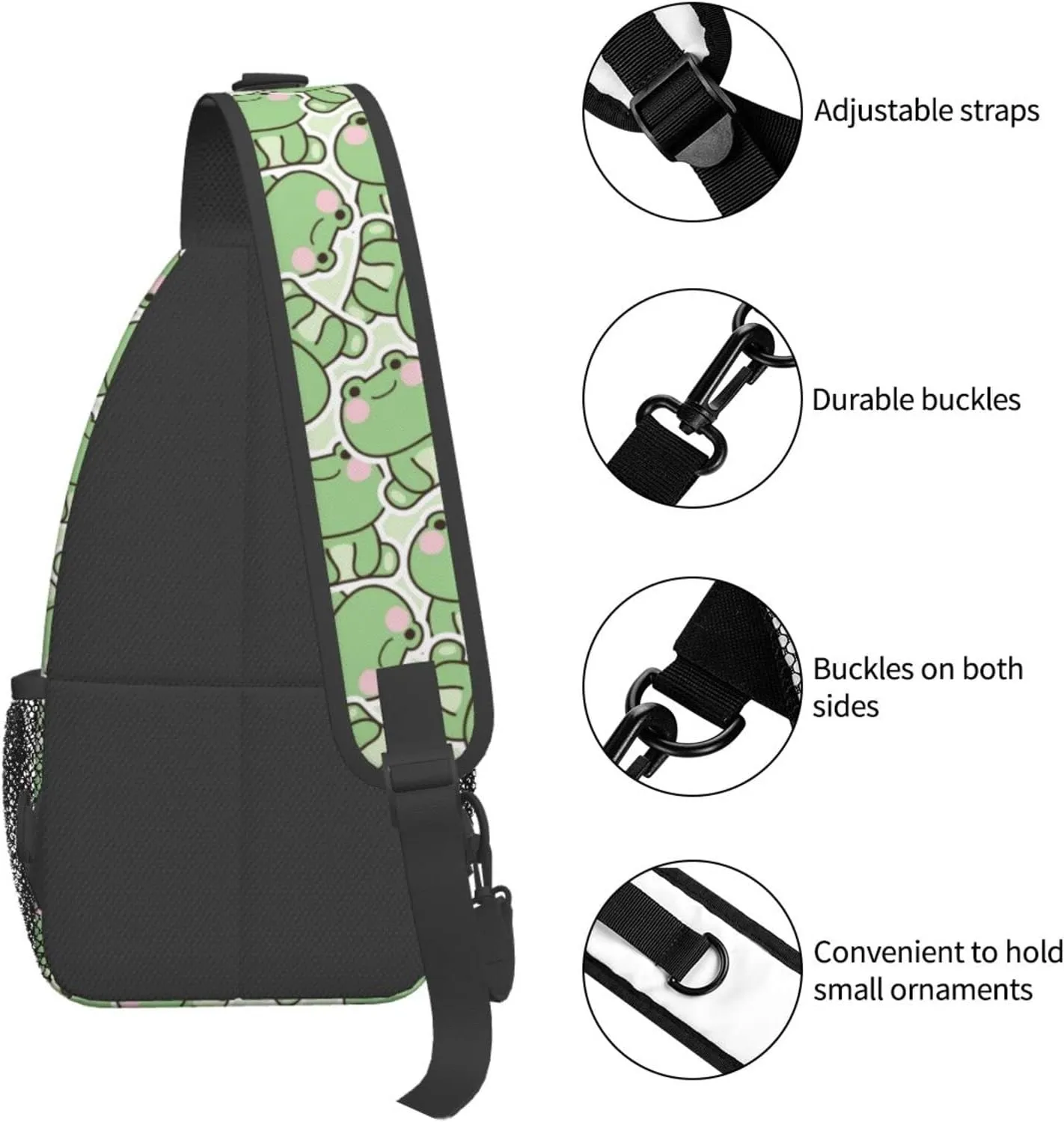 Cute Frog Sling Backpack Multipurpose Chest Bag Hiking Travel Daypack Crossbody Shoulder Bag Outdoor Unisex
