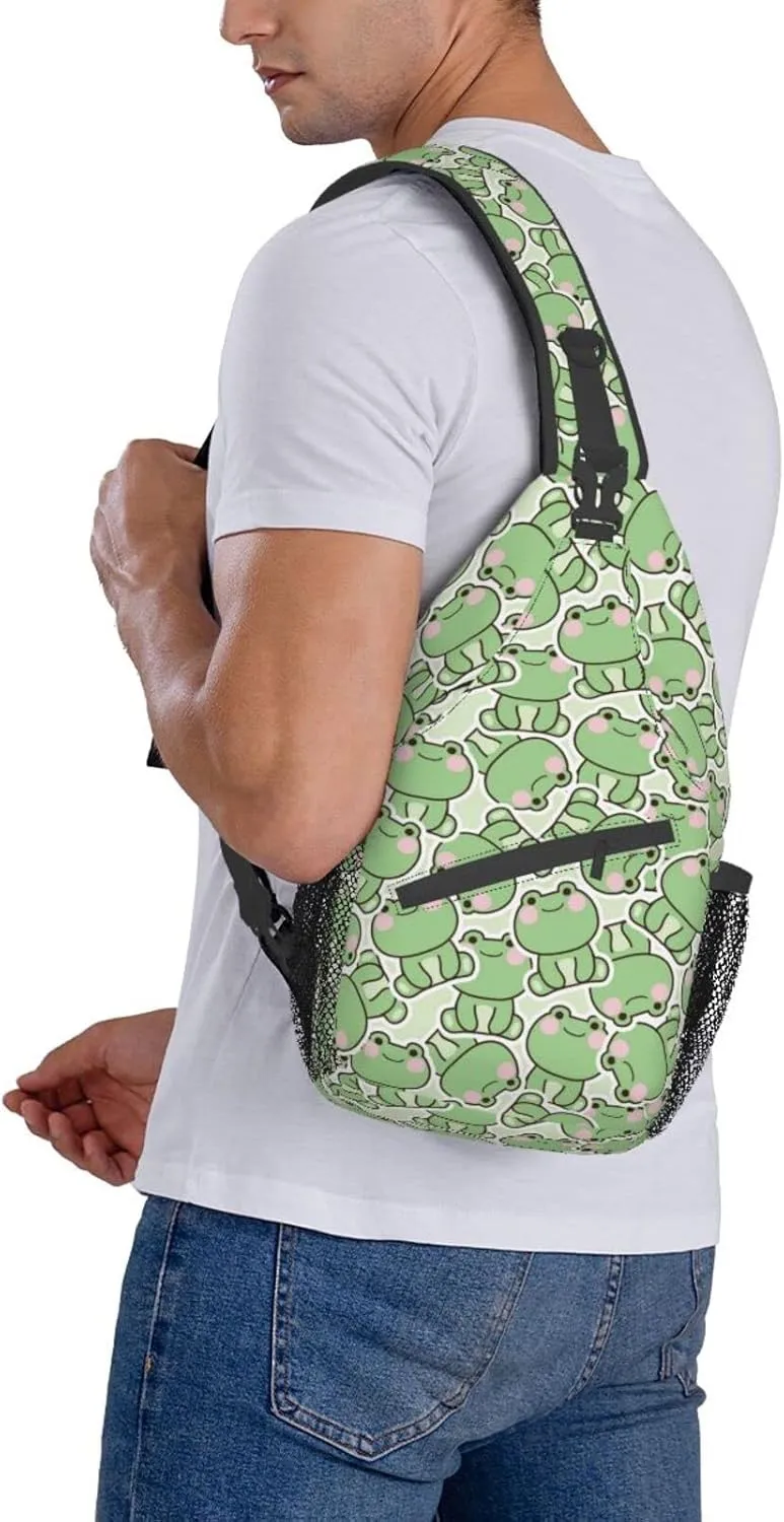 Cute Frog Sling Backpack Multipurpose Chest Bag Hiking Travel Daypack Crossbody Shoulder Bag Outdoor Unisex