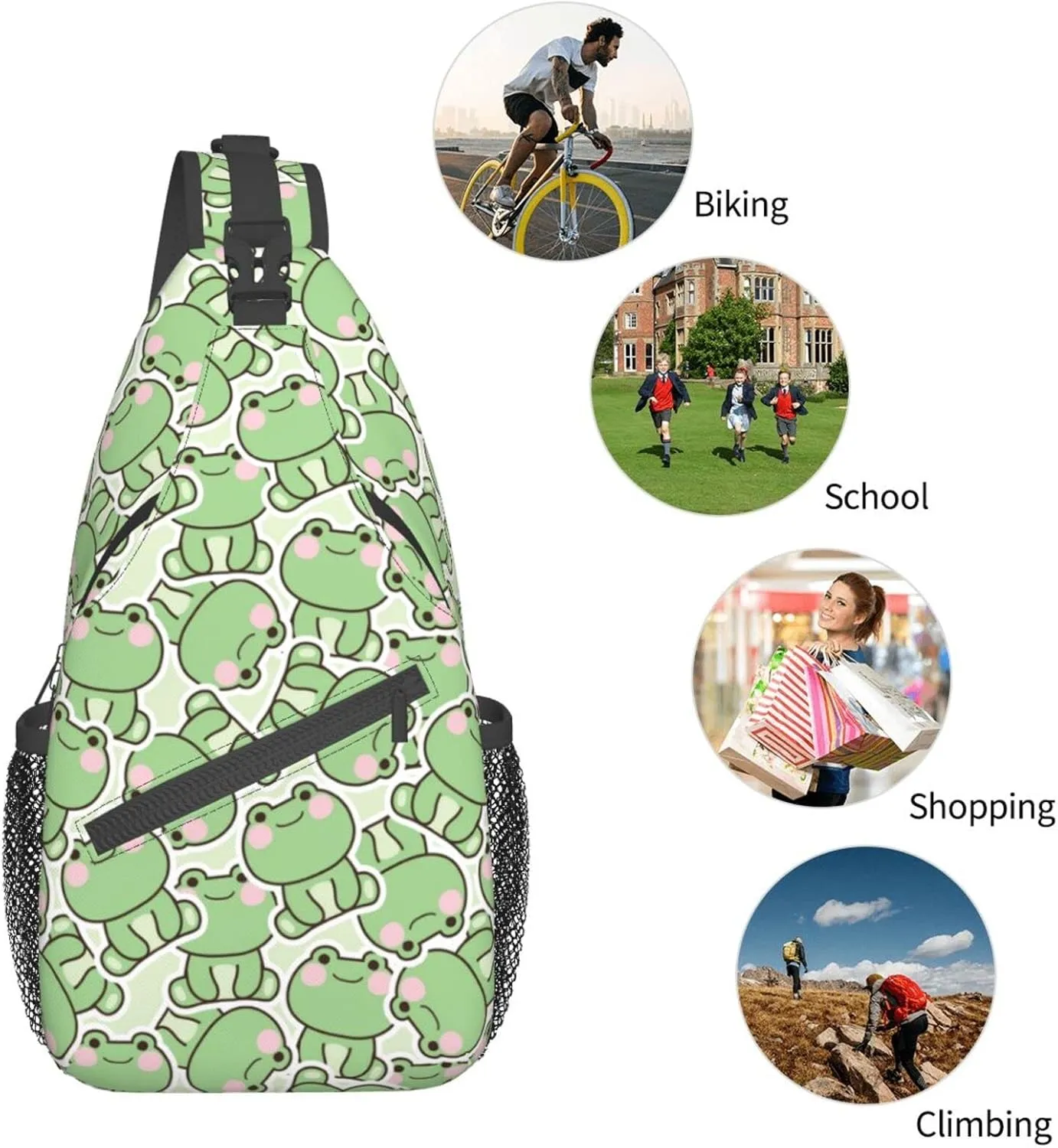 Cute Frog Sling Backpack Multipurpose Chest Bag Hiking Travel Daypack Crossbody Shoulder Bag Outdoor Unisex