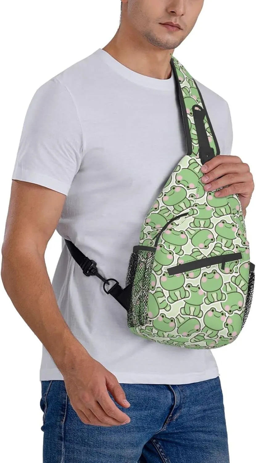 Cute Frog Sling Backpack Multipurpose Chest Bag Hiking Travel Daypack Crossbody Shoulder Bag Outdoor Unisex