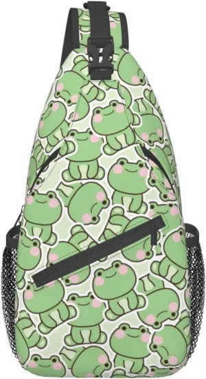 Cute Frog Sling Backpack Multipurpose Chest Bag Hiking Travel Daypack Crossbody Shoulder Bag Outdoor Unisex