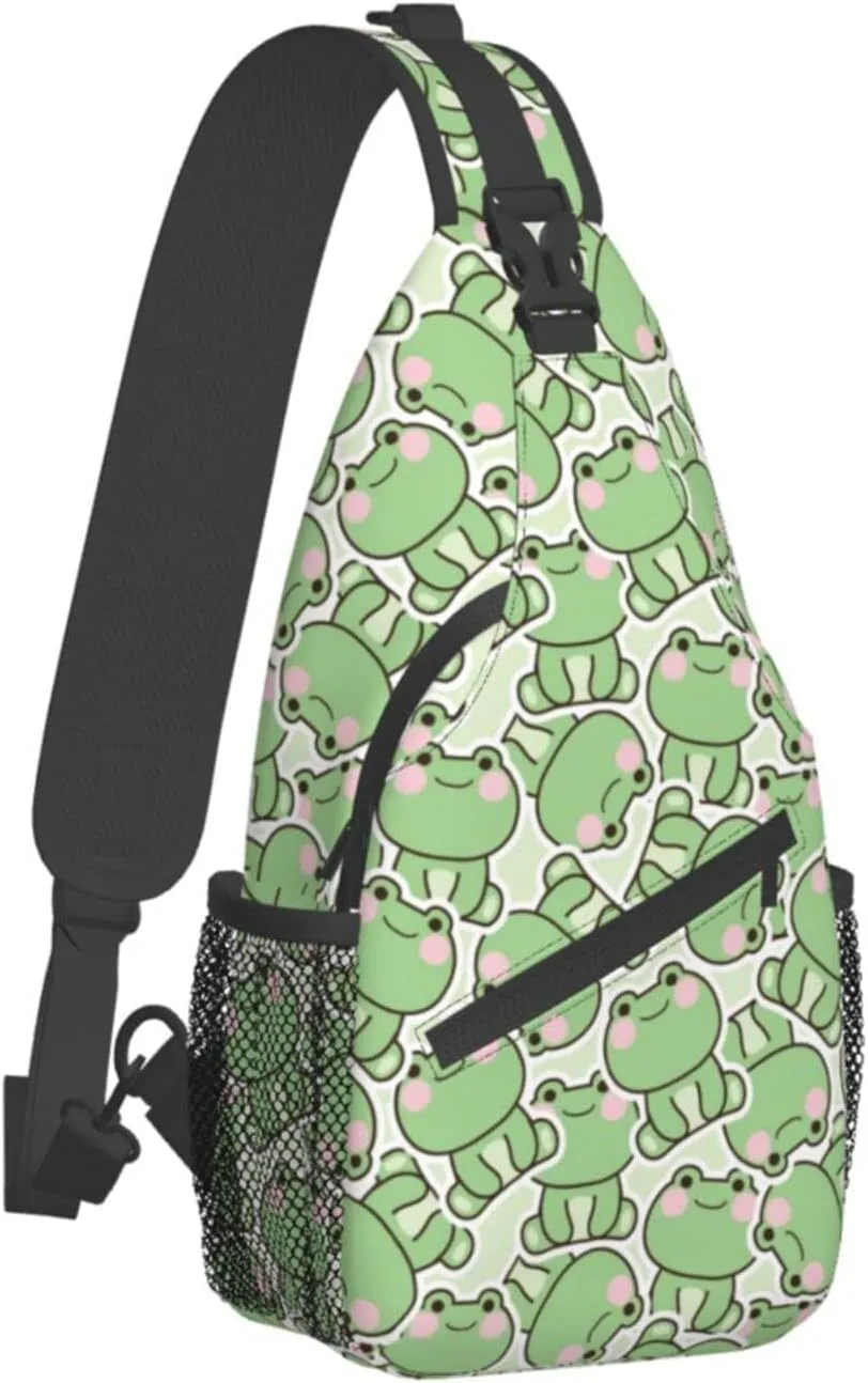 Cute Frog Sling Backpack Multipurpose Chest Bag Hiking Travel Daypack Crossbody Shoulder Bag Outdoor Unisex