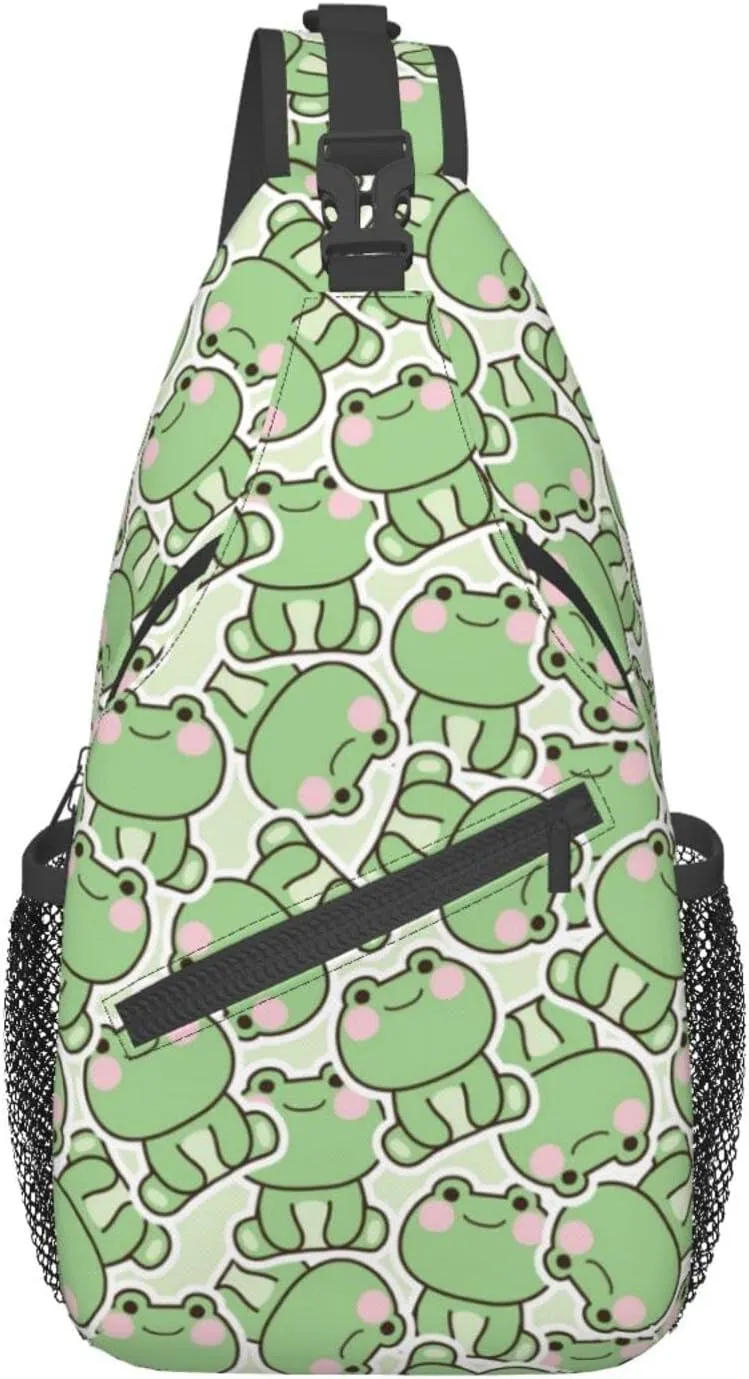 Cute Frog Sling Backpack Multipurpose Chest Bag Hiking Travel Daypack Crossbody Shoulder Bag Outdoor Unisex