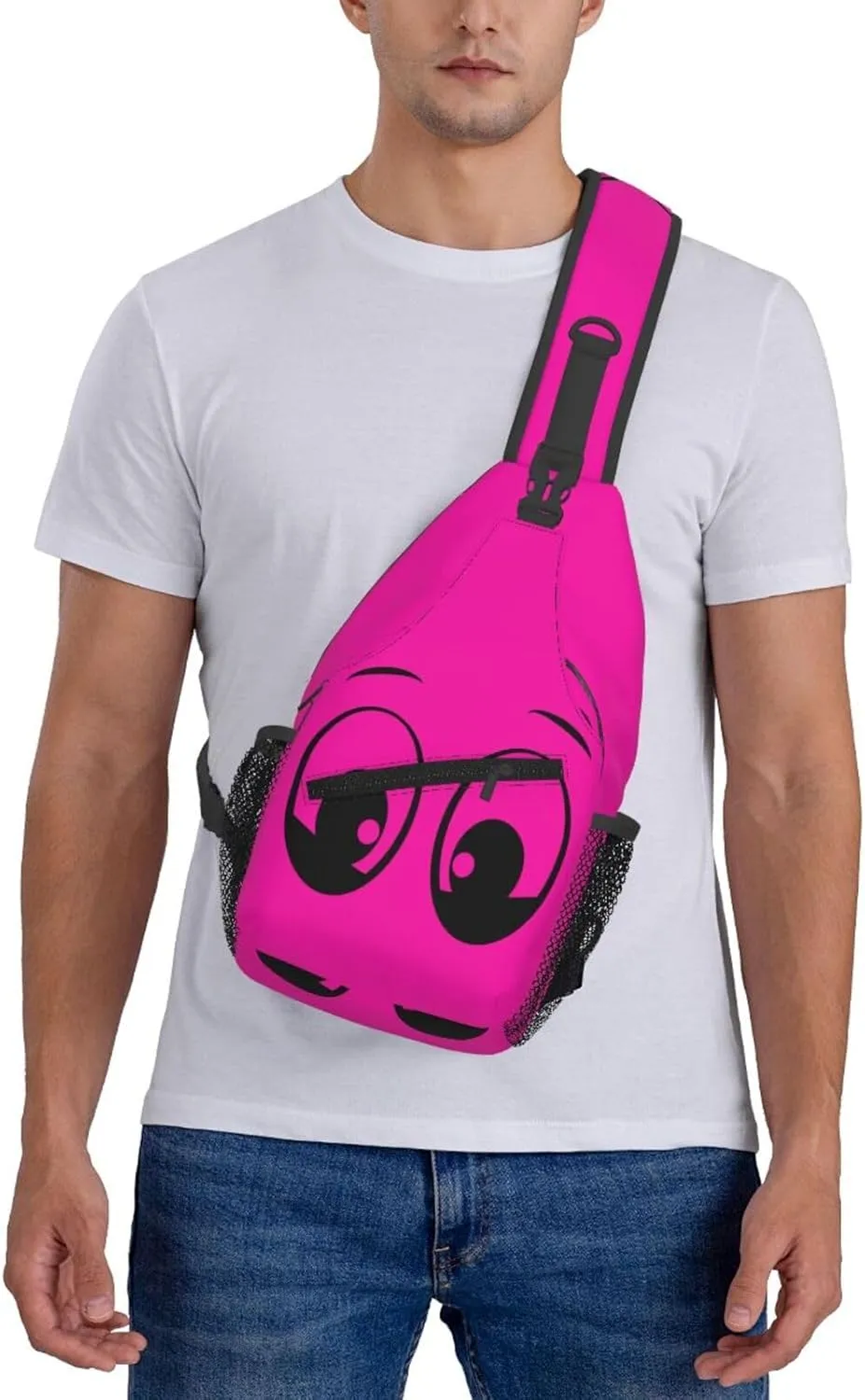 Cute Funny Cartoon Sketch Eyes Crossbody Bag Cross Chest Bag Adjustable Sling Backpack Sports Gym Shoulder Bags Travel Cycling Daypack Diagonally Casual Rucksack