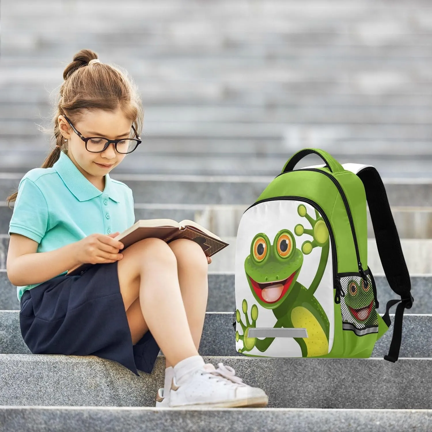 Cute Green Frog Backpack for Boys Girls Elementary School Bag Kids Bookbag Travel Rucksack