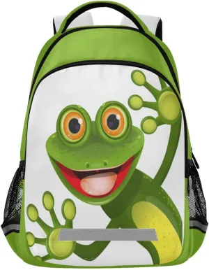 Cute Green Frog Backpack for Boys Girls Elementary School Bag Kids Bookbag Travel Rucksack