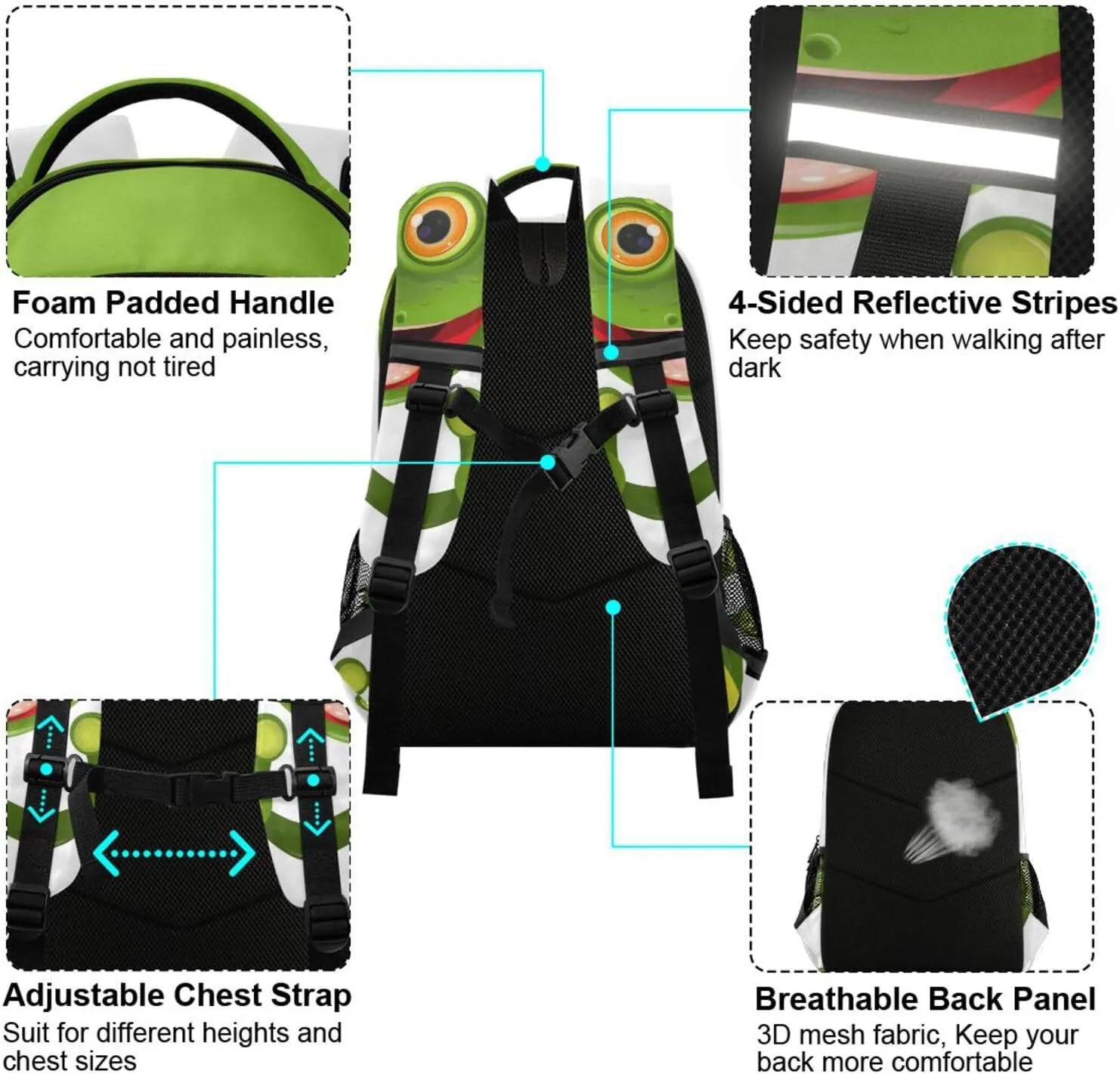 Cute Green Frog Backpack for Boys Girls Elementary School Bag Kids Bookbag Travel Rucksack