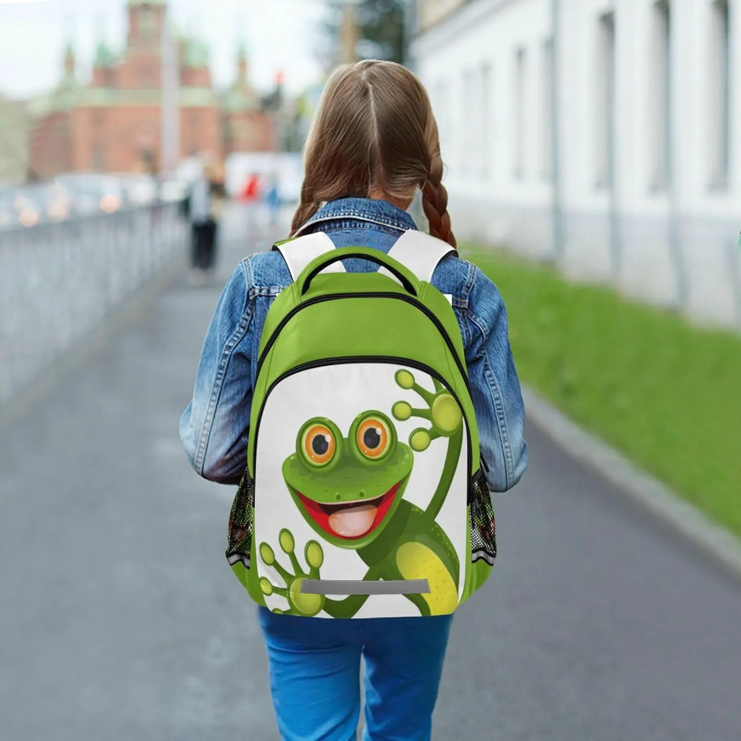 Cute Green Frog Backpack for Boys Girls Elementary School Bag Kids Bookbag Travel Rucksack