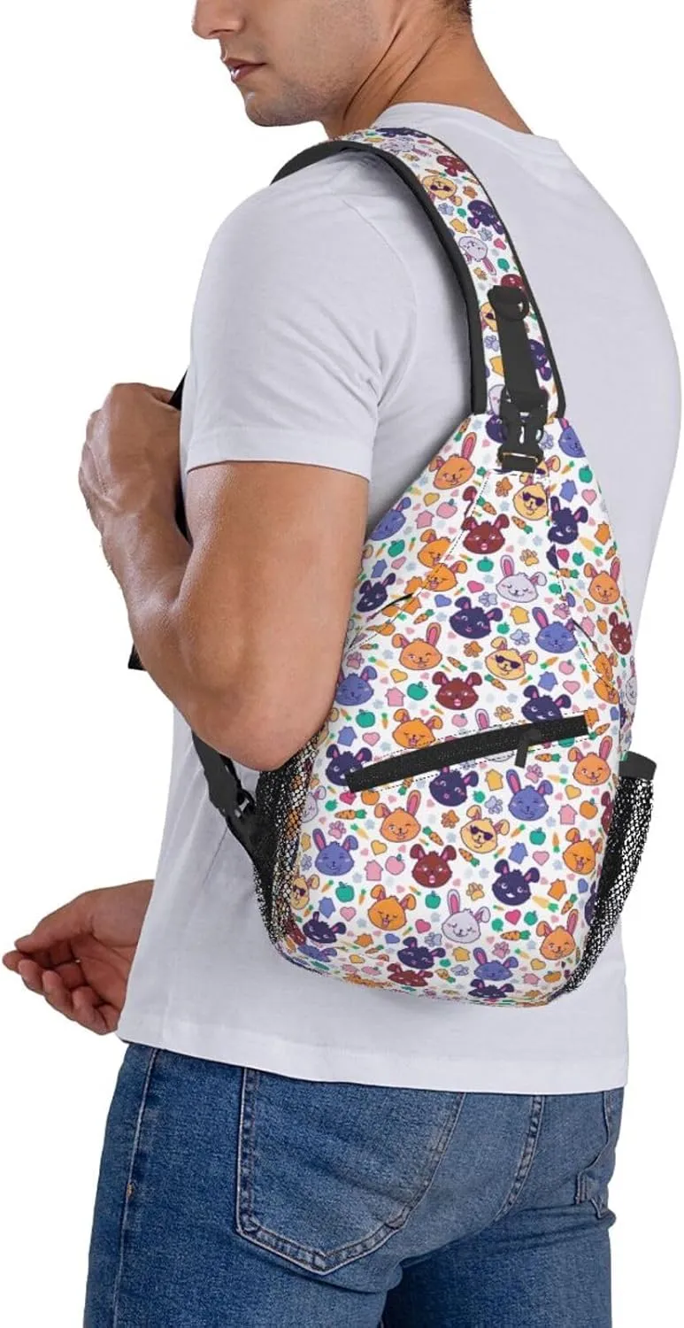 Cute Hares Cool Smile Rabbits Faces Cross Chest Bag Diagonally Hiking Crossbody Bag Travel Shoulder Daypack Lightweight Sling Backpack Cycling Daypacks Fitness Chest Backpacks