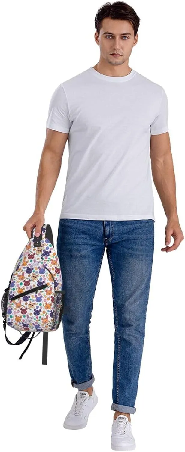 Cute Hares Cool Smile Rabbits Faces Cross Chest Bag Diagonally Hiking Crossbody Bag Travel Shoulder Daypack Lightweight Sling Backpack Cycling Daypacks Fitness Chest Backpacks