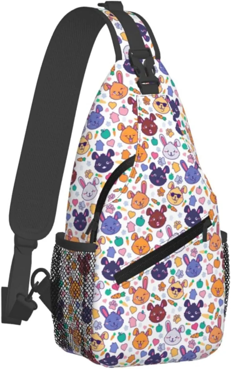 Cute Hares Cool Smile Rabbits Faces Cross Chest Bag Diagonally Hiking Crossbody Bag Travel Shoulder Daypack Lightweight Sling Backpack Cycling Daypacks Fitness Chest Backpacks