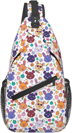Cute Hares Cool Smile Rabbits Faces Cross Chest Bag Diagonally Hiking Crossbody Bag Travel Shoulder Daypack Lightweight Sling Backpack Cycling Daypacks Fitness Chest Backpacks