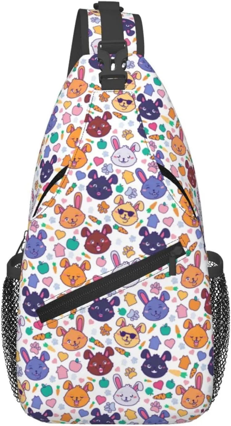 Cute Hares Cool Smile Rabbits Faces Cross Chest Bag Diagonally Hiking Crossbody Bag Travel Shoulder Daypack Lightweight Sling Backpack Cycling Daypacks Fitness Chest Backpacks