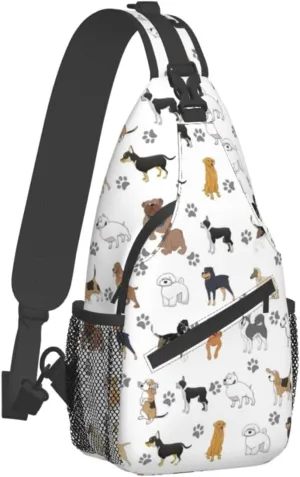Cute Paw Print Sling Bag Adult Chest Bags Crossbody Backpack Adjustable Casual Daypacks Shoulder Bag for Women Men Travel Bag