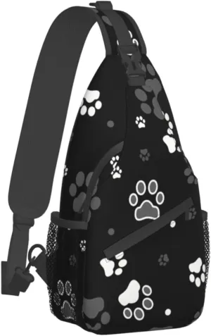 Cute Paw Print Sling Bag Adult Chest Bags Crossbody Backpack Adjustable Casual Daypacks Shoulder Bag for Women Men Travel Bag