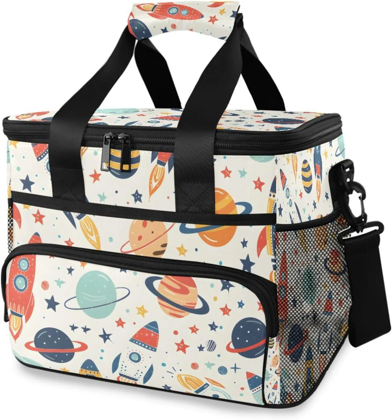 Cute Rocket Planet Cooler Bag Insulated Cooler Soft Sided Cooler 24 Can Portable Picnic Bag Large Leakproof Lunch Bag Box for Beach Grocery Camping Travel Car Men Women