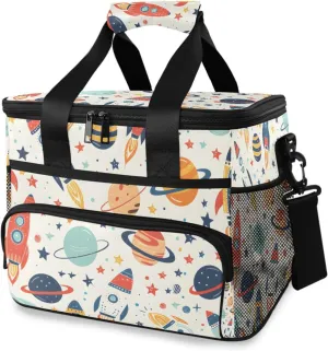 Cute Rocket Planet Cooler Bag Insulated Cooler Soft Sided Cooler 24 Can Portable Picnic Bag Large Leakproof Lunch Bag Box for Beach Grocery Camping Travel Car Men Women