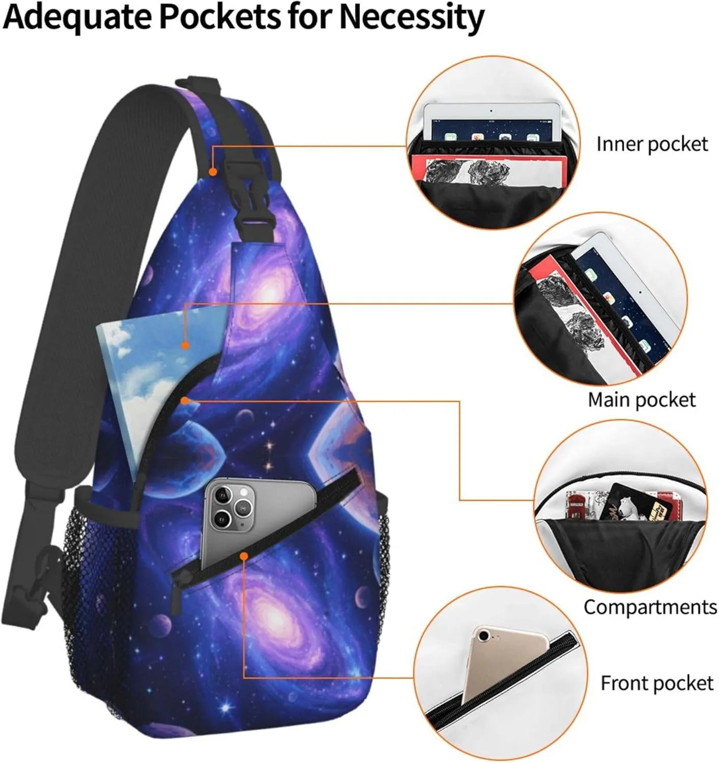 Cute Sling Shoulder Backpack, Rucksack, Solar System Galaxy Space Planet Art Crossbody Rucksack, Tote Bags, Gym Crossbody Sack Satchel Outdoor Hiking Bag for Men Women