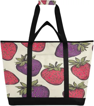 Cute Strawberries Reusable Insulated Lunchbox Cooler Bag, Leakproof Kitchen Grocery Bag Collapsible Portable Cooler Tote Bag for Picnic, Camping, Office, Travel