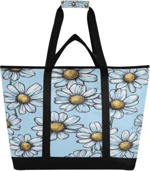 Daisy Flowers Reusable Insulated Lunchbox Cooler Bag, Leakproof Kitchen Grocery Bag Collapsible Portable Cooler Tote Bag for Picnic, Camping, Office, Travel
