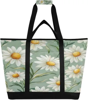 Daisy Reusable Insulated Lunchbox Cooler Bag, Leakproof Kitchen Grocery Bag Collapsible Portable Cooler Tote Bag for Picnic, Camping, Office, Travel
