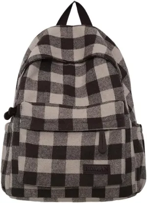 Dark Academia Backpack Women Men - y2k Vintage Checkered Bookbag Plaid Daypack Gothic Rucksack Fleece Shoulder Bag (Brown)