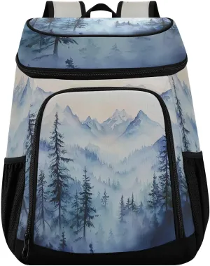 Dark Green Mountain Range Cooler Backpack Leakproof Insulated Backpack 30 Cans Lunch Backpack Cooler for Work Beach Hiking Sports Competitions