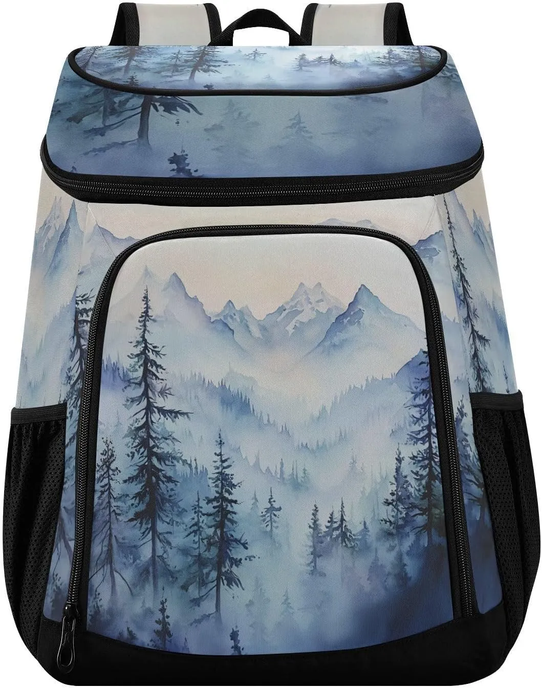 Dark Green Mountain Range Cooler Backpack Leakproof Insulated Backpack 30 Cans Lunch Backpack Cooler for Work Beach Hiking Sports Competitions