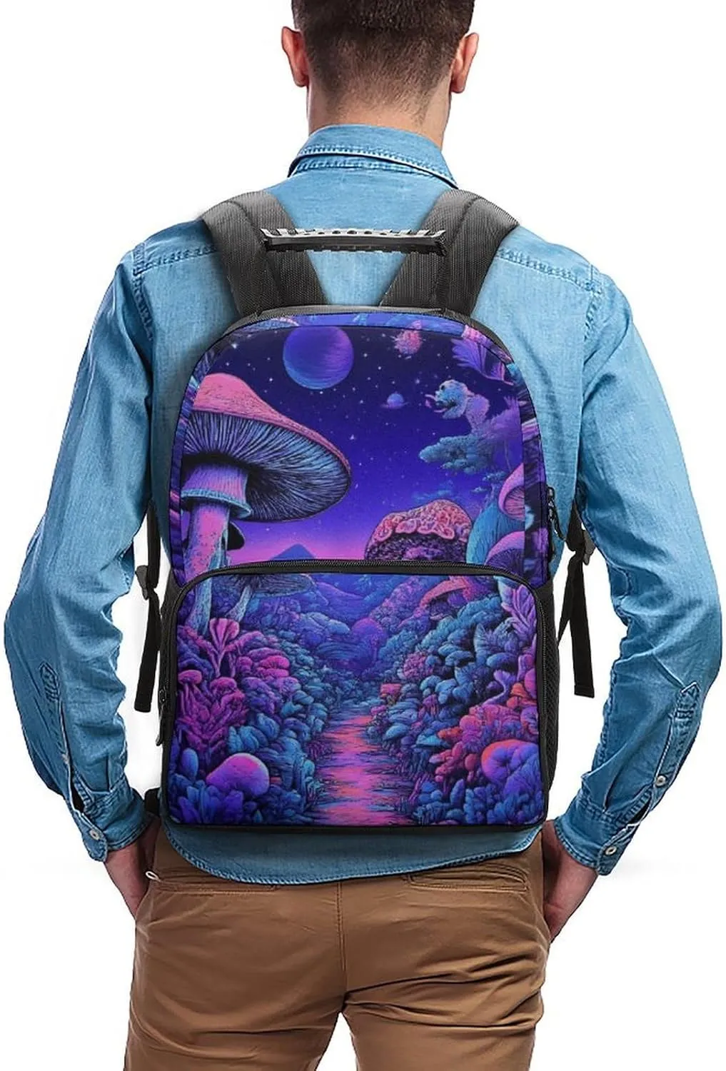 Daypack Backpack Multipurpose Anti-Theft Large Capacity Bookbag - Magic Mushroom Mushrooms Scenery Travel Hiking & Camping Rucksack With Adjustable Shoulder Straps