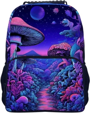 Daypack Backpack Multipurpose Anti-Theft Large Capacity Bookbag - Magic Mushroom Mushrooms Scenery Travel Hiking & Camping Rucksack With Adjustable Shoulder Straps