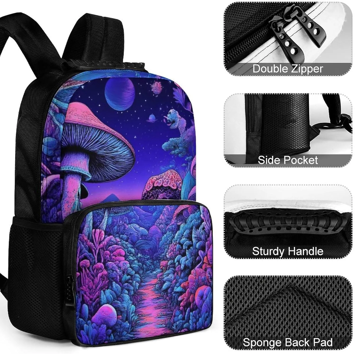 Daypack Backpack Multipurpose Anti-Theft Large Capacity Bookbag - Magic Mushroom Mushrooms Scenery Travel Hiking & Camping Rucksack With Adjustable Shoulder Straps