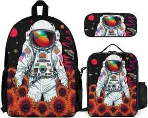 Daypack Backpack Sets, Rucksacks   Lunch Bag   Pencil Case, Psychedelic Space Astronaut Sunflower Snake Art Travel Hiking & Camping Rucksack for College Men and Women