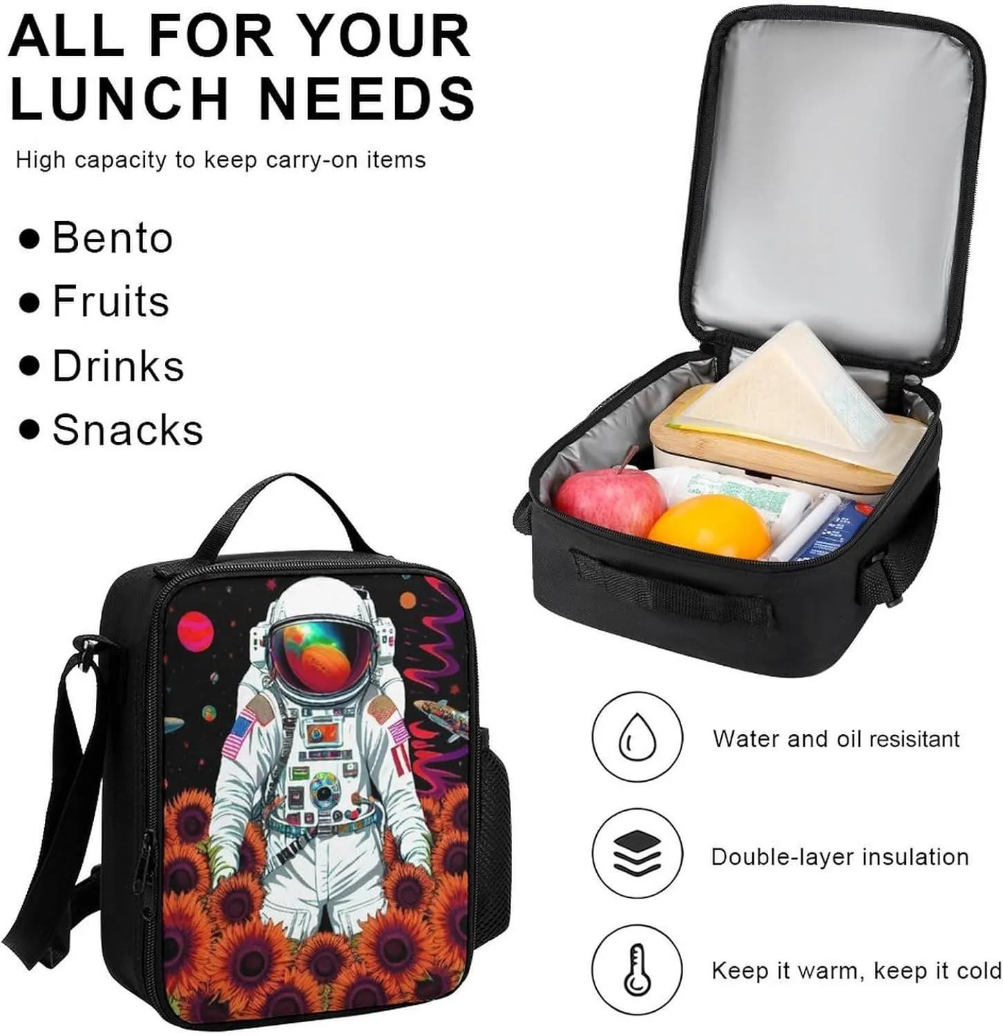 Daypack Backpack Sets, Rucksacks   Lunch Bag   Pencil Case, Psychedelic Space Astronaut Sunflower Snake Art Travel Hiking & Camping Rucksack for College Men and Women