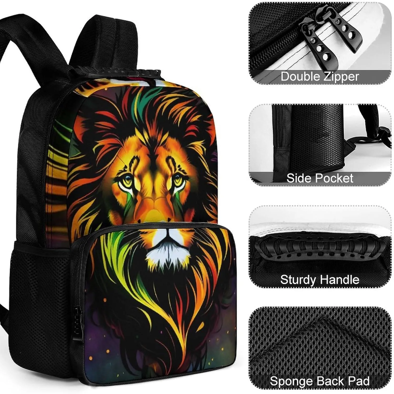 Daypack Bookbag Anti-Theft Multipurpose Large Capacity Bookbag - Cool Lion In The Space Surreal Style Art Travel Hiking & Camping Rucksack With Adjustable Shoulder Straps