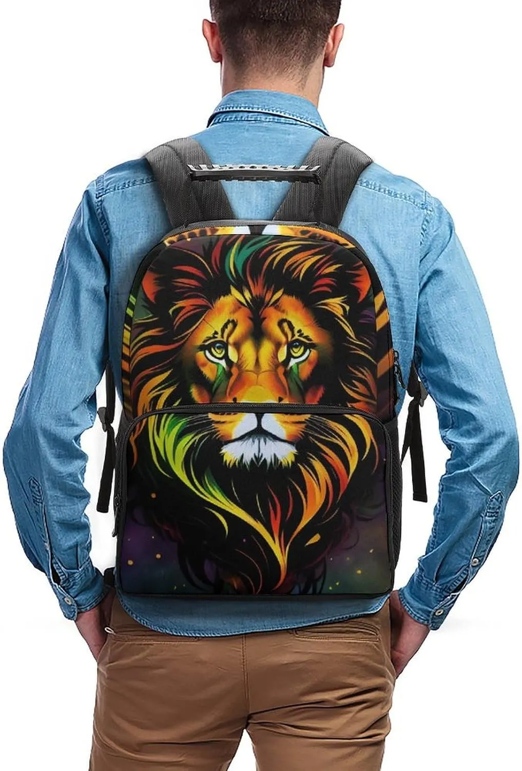 Daypack Bookbag Anti-Theft Multipurpose Large Capacity Bookbag - Cool Lion In The Space Surreal Style Art Travel Hiking & Camping Rucksack With Adjustable Shoulder Straps