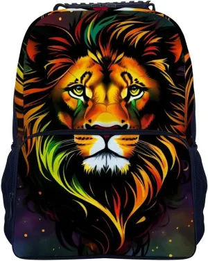Daypack Bookbag Anti-Theft Multipurpose Large Capacity Bookbag - Cool Lion In The Space Surreal Style Art Travel Hiking & Camping Rucksack With Adjustable Shoulder Straps